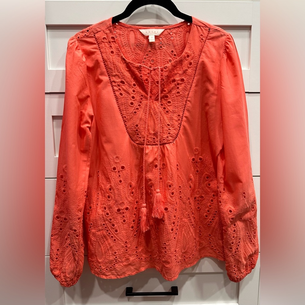 Adiva 100% Cotton Eyelet Coral Top